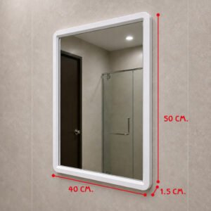กระจกทรงสี่เหลี่ยมติดผนัง พร้อมชั้นวาง ขนาด 40X50 ซม. วัสดุอลูมิเนียม